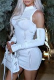 Casual O Neck Long Sleeve Wrapped Skirt Knitted Bodycon Mini Sweater Dresses