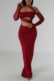 Formal Evening Party Backless Strapless Long Sleeve Hollow Out Long Bodycon Maxi Dress