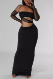 Formal Evening Party Backless Strapless Long Sleeve Hollow Out Long Bodycon Maxi Dress