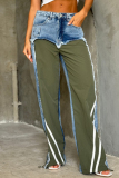 Casual Low Waist Straight Leg Patchwork Denim Pants