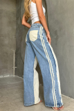 Casual Low Waist Straight Leg Patchwork Denim Pants