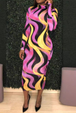 Formal Graphics Print Half A Turtleneck Long Sleeve Wrapped Skirt Bodycon Midi Dresses