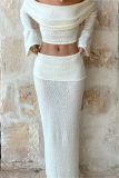Casual Off Shoulder Long Sleeve Crop Tops And Maxi Skirt Formal Evening Party Two Pieces Dress Sets