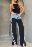 Casual Low Waist Straight Leg Patchwork Denim Pants