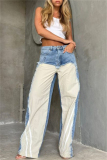 Casual Low Waist Straight Leg Patchwork Denim Pants