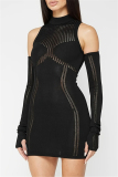 Casual O Neck Long Sleeve Wrapped Skirt Knitted Bodycon Mini Sweater Dresses