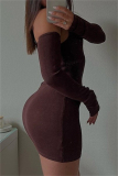 Casual O Neck Long Sleeve Wrapped Skirt Knitted Bodycon Mini Sweater Dresses