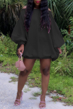 Casual Backless Off Shoulder Puff Sleeve Loose Vacation Bubble Mini Dresses