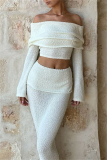 Casual Off Shoulder Long Sleeve Crop Tops And Maxi Skirt Formal Evening Party Two Pieces Dress Sets