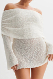 Kintted Off Shoulder Flutter Sleeve Hollow Out See-Through One Step Skirt Formal Party Evening Bodycon Mini Dresses