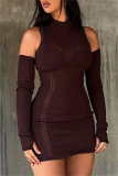 Casual O Neck Long Sleeve Wrapped Skirt Knitted Bodycon Mini Sweater Dresses