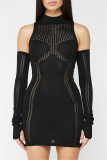 Casual O Neck Long Sleeve Wrapped Skirt Knitted Bodycon Mini Sweater Dresses