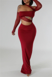 Formal Evening Party Backless Strapless Long Sleeve Hollow Out Long Bodycon Maxi Dress