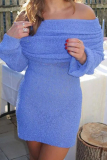 Kintted Off Shoulder Flutter Sleeve Hollow Out See-Through One Step Skirt Formal Party Evening Bodycon Mini Dresses