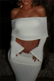 Casual Off Shoulder Long Sleeve Crop Tops And Maxi Skirt Formal Evening Party Two Pieces Dress Sets