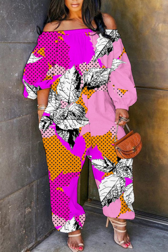 Casual Graphics Print Off Shoulder Long Sleeve Regular Vacation Harem Leg Jumpsuits