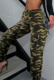 Casual Camouflage Print Pocket Fitted High Waist Cargo Pants