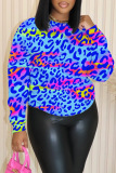Casual Leopard Print O Neck Long Sleeve Winter Fall Sweatshirt