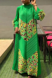 Formal Leopard Print Half A Turtleneck Petal Sleeve Long Plus Size Evening Party Loose Vacation Pleated Maxi Dresses