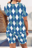 Casual Colorblock Print O Neck Short Sleeve Oversize T-Shirt And Shorts Two Pieces Shorts Sets
