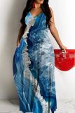 Sexy Graphics Print Backless Spaghetti Strap Floor Length Vacation Baggy Sundress Slip Maxi Dress