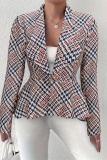 Formal Plaid Print Turn-back Collar Long Sleeve Irregular Hem Office Lady Cardigan Blazer Jackets