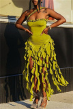 Sleeveless Backless Fringed Trim Wrapped Skirt Formal Evening Party Halter Bodycon Mini Dresses