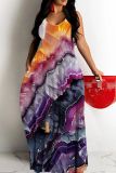 Sexy Graphics Print Backless Spaghetti Strap Floor Length Vacation Baggy Sundress Slip Maxi Dress