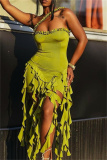 Sleeveless Backless Fringed Trim Wrapped Skirt Formal Evening Party Halter Bodycon Mini Dresses