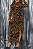 Formal Long Sleeve Turtleneck Hollow Out Slit Evening Party Office Lady Plus Size Dresses