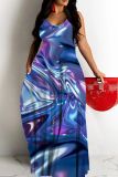 Sexy Graphics Print Backless Spaghetti Strap Floor Length Vacation Baggy Sundress Slip Maxi Dress