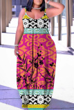 Sexy Graphics Print Backless Spaghetti Strap Floor Length Vacation Baggy Sundress Slip Maxi Dress