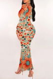 Casual Geometric Print O Neckt Short Sleeve One Step Skirt Vacation Bodycon Midi T-shirt Dress