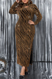 Formal Long Sleeve Turtleneck Hollow Out Slit Evening Party Office Lady Plus Size Dresses