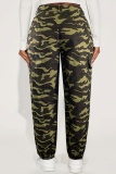 Casual Camouflage Print Pocket Fitted High Waist Cargo Pants