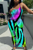 Sleeveless Casual Graphcis Print Backless Spaghetti Strap Long Bodycon Maxi Slip Dress