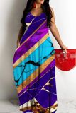 Sexy Graphics Print Backless Spaghetti Strap Floor Length Vacation Baggy Sundress Slip Maxi Dress