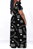 Casual Graphics Print O Neck Short Sleeve Pocket Crop T-Shirt And Wide Leg Pants Vacation Two Pieces Trouser Sets