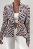 Formal Plaid Print Turn-back Collar Long Sleeve Irregular Hem Office Lady Cardigan Blazer Jackets