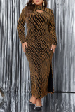 Formal Long Sleeve Turtleneck Hollow Out Slit Evening Party Office Lady Plus Size Dresses