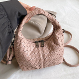 Casual Zipper Faux Braided Leather Shoulder Bag