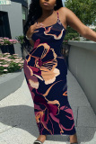 Sleeveless Casual Floral Print Backless Spaghetti Strap Long Bodycon Maxi Slip Dress