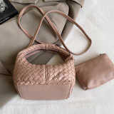 Casual Zipper Faux Braided Leather Shoulder Bag