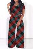 Casual Graphics Print O Neck Short Sleeve Pocket Crop T-Shirt And Wide Leg Pants Vacation Two Pieces Trouser Sets