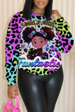 Casual Leopard Print O Neck Long Sleeve Winter Fall Sweatshirt