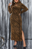 Formal Long Sleeve Turtleneck Hollow Out Slit Evening Party Office Lady Plus Size Dresses
