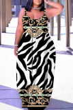 Sexy Graphics Print Backless Spaghetti Strap Floor Length Vacation Baggy Sundress Slip Maxi Dress
