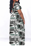 Casual Graphics Print O Neck Short Sleeve Pocket Crop T-Shirt And Wide Leg Pants Vacation Two Pieces Trouser Sets