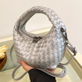 Casual Zipper Faux Braided Leather Shoulder Bag