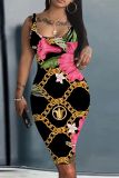 Casual Floral Print U Neck Sleeveless Vacation Bodycon Midi Tank Dress